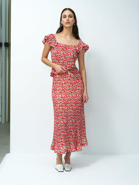 Noelle Floral Plisse Ruffle Peplum Top