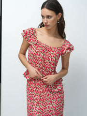 Noelle Floral Plisse Ruffle Peplum Top