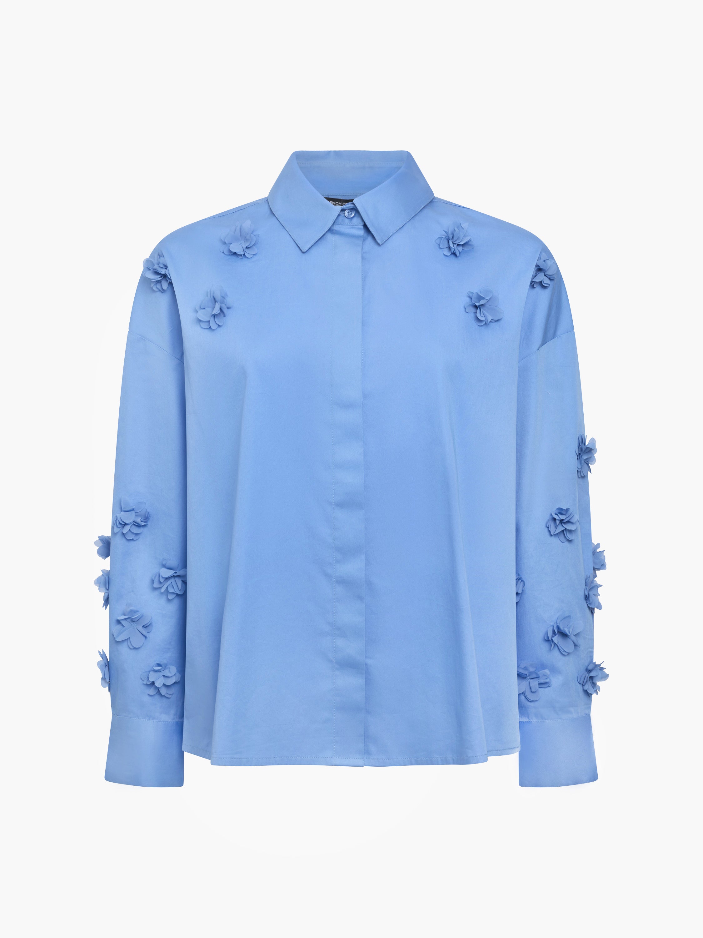 Alexis Cotton Blue 3D Floral Long Sleeve Shirt