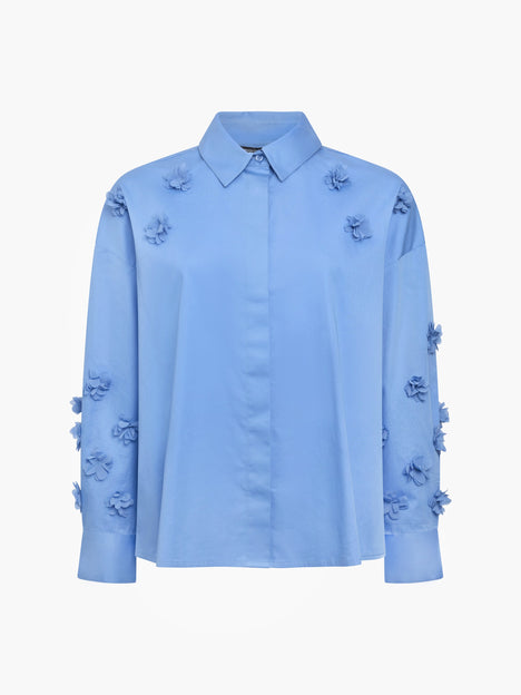 Alexis Cotton Blue 3D Floral Long Sleeve Shirt