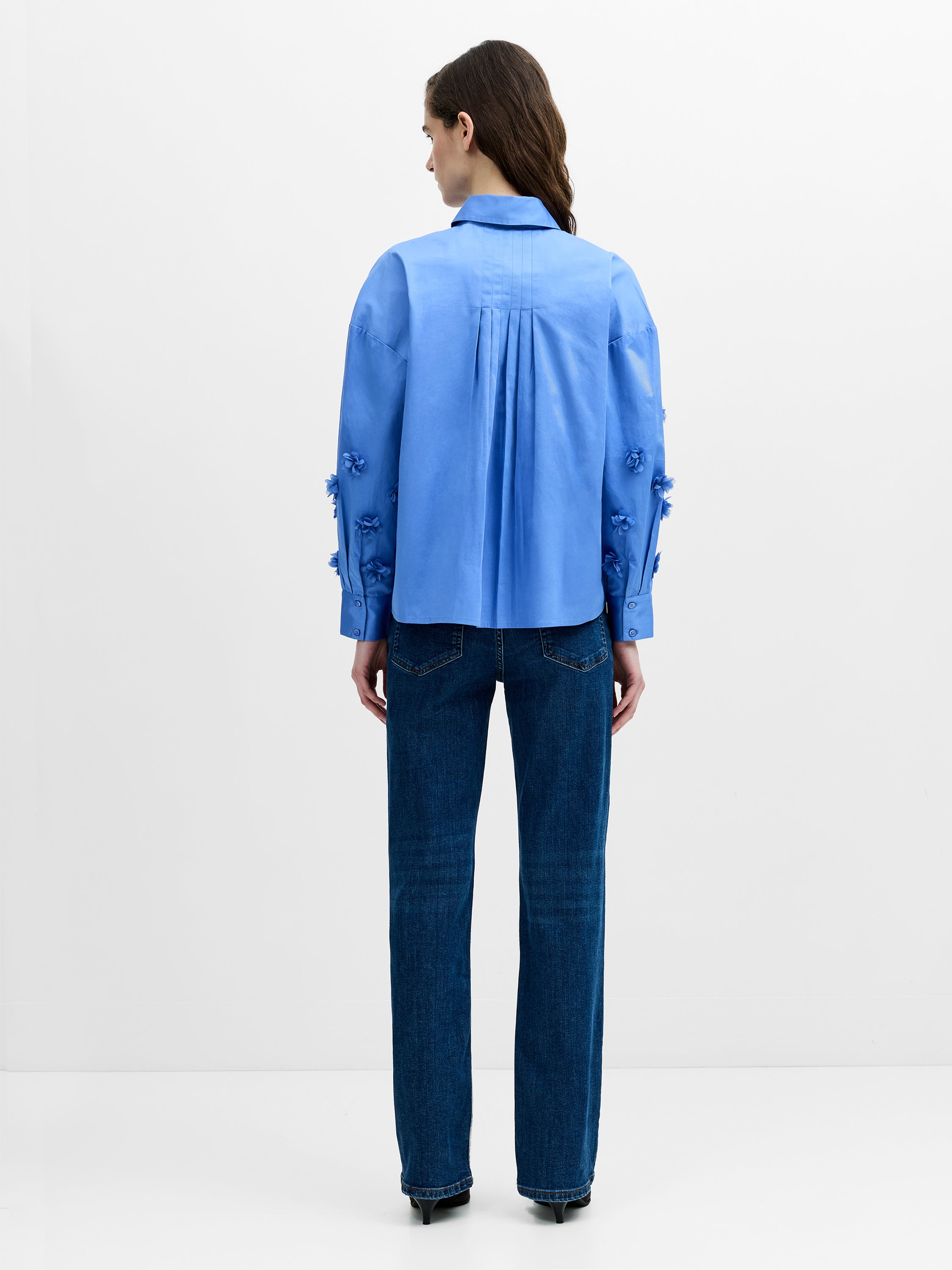 Alexis Cotton Blue 3D Floral Long Sleeve Shirt