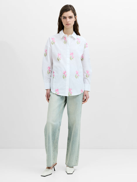 Cambria Cotton Embroidered Floral White Shirt