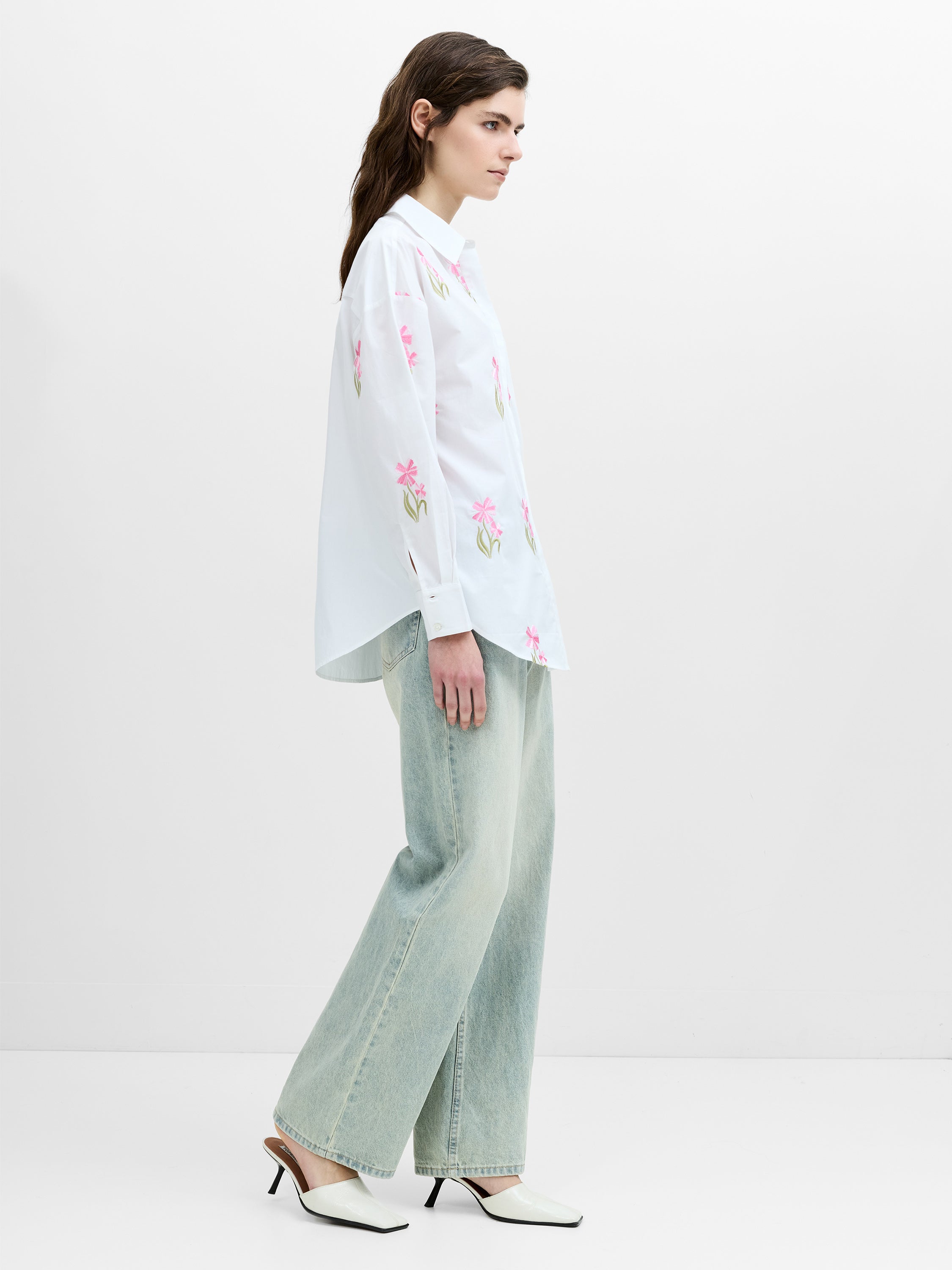 Cambria Cotton Embroidered Floral White Shirt