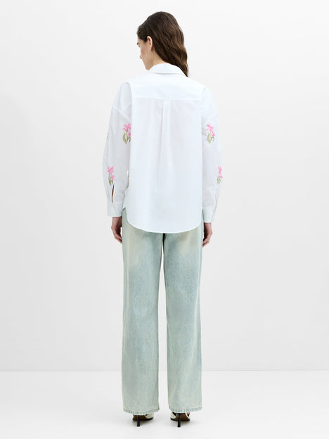 Cambria Cotton Embroidered Floral White Shirt