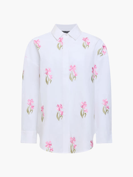 Cambria Cotton Embroidered Floral White Shirt