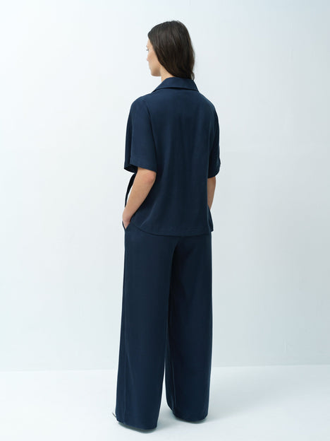 Yassie Utility Zip Front Tie Waist Navy Blue Shirt