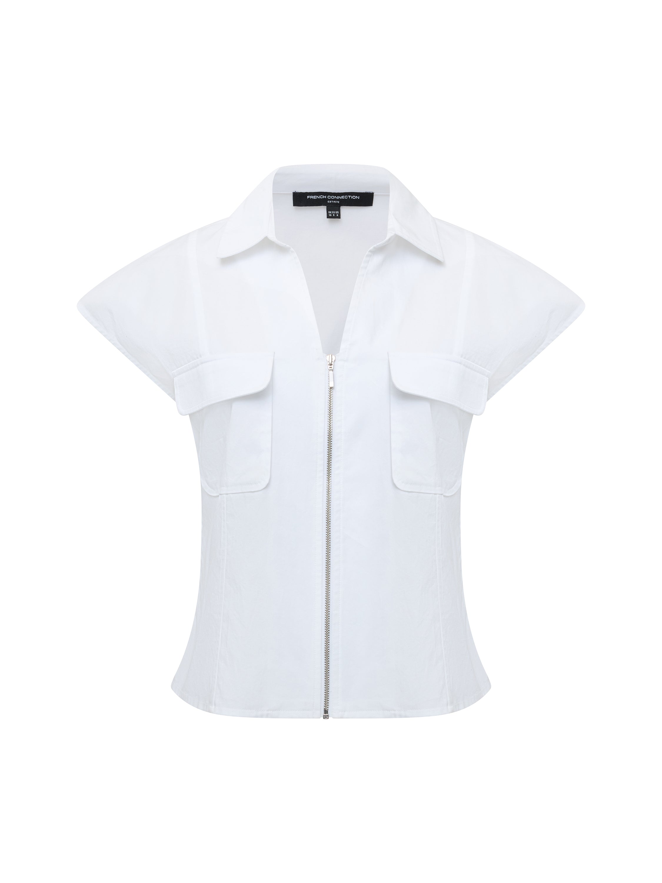Alexis Cotton Front Zip White Top
