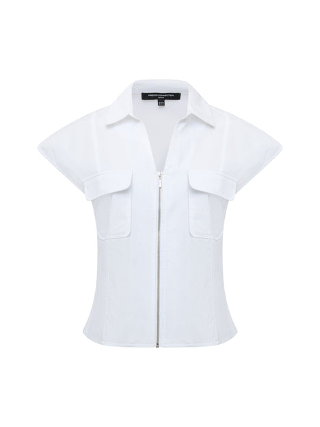 Alexis Cotton Front Zip White Top