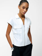 Alexis Cotton Front Zip White Top