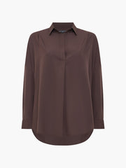 Crepe Light Brown Long Sleeve Popover Shirt