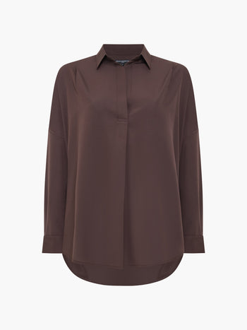 Crepe Light Brown Long Sleeve Popover Shirt