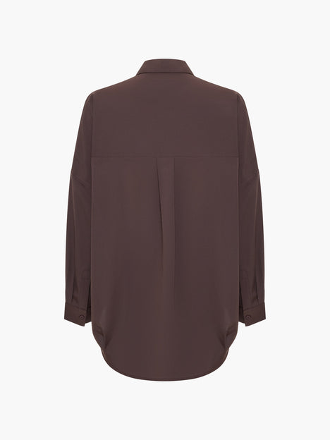 Crepe Light Brown Long Sleeve Popover Shirt