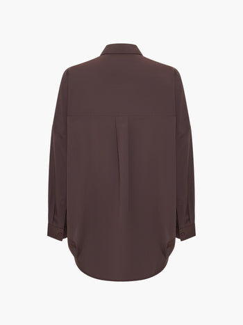 Crepe Light Brown Long Sleeve Popover Shirt