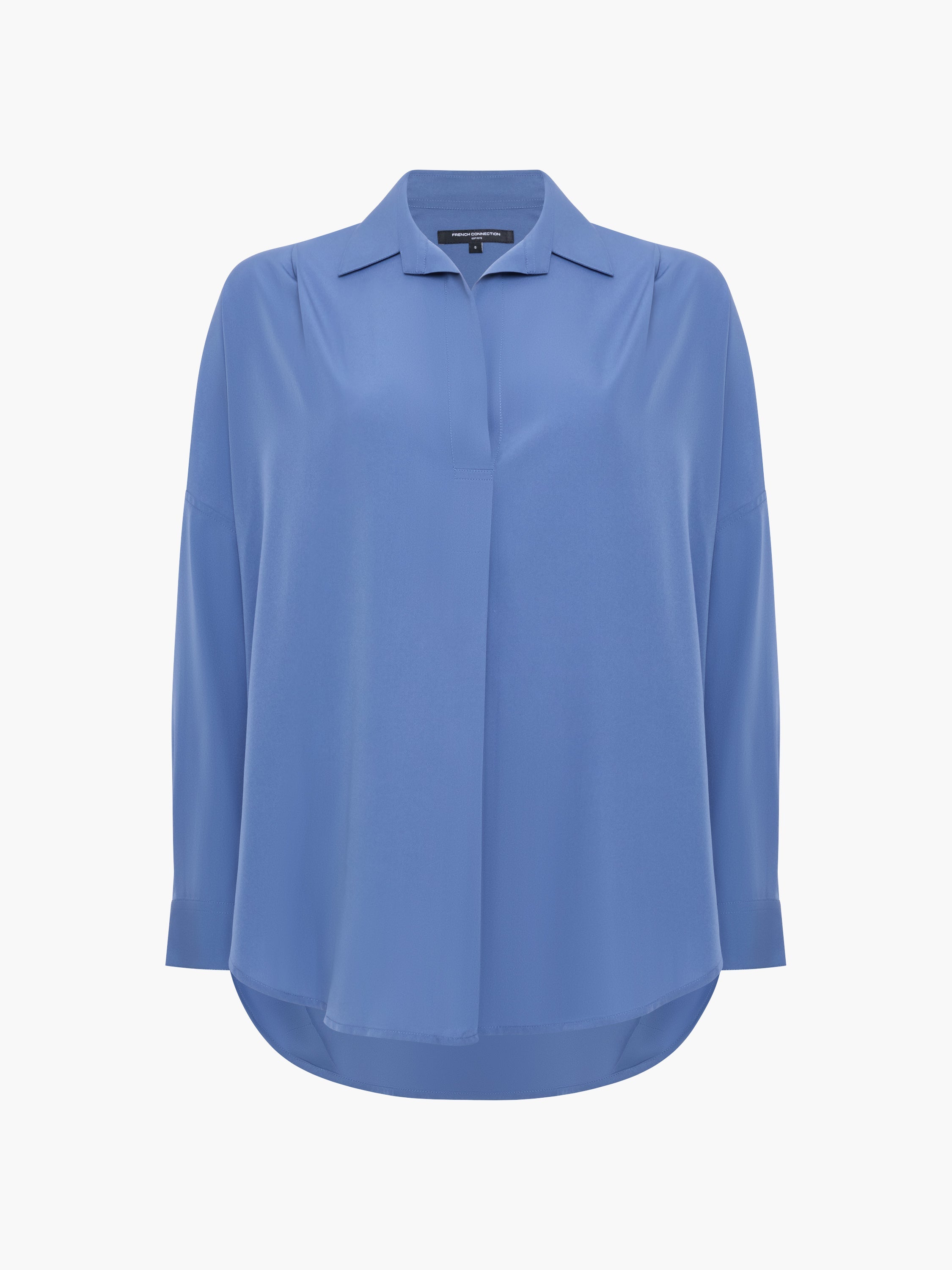 Crepe Light Blue Long Sleeve Popover Shirt