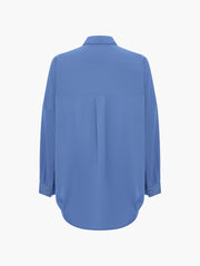 Crepe Light Blue Long Sleeve Popover Shirt