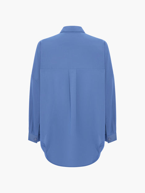 Crepe Light Blue Long Sleeve Popover Shirt