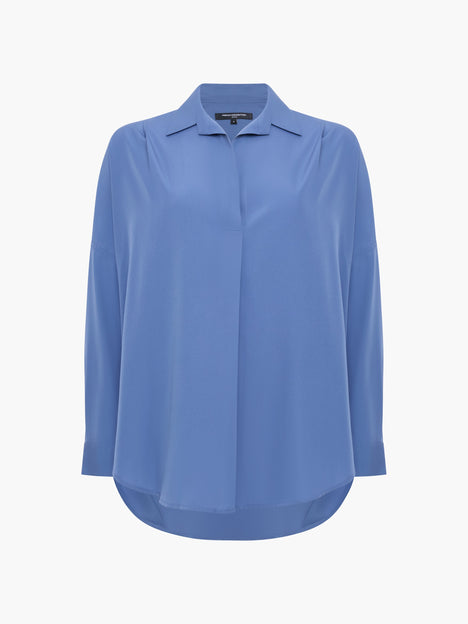 Crepe Light Blue Long Sleeve Popover Shirt