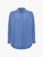 Crepe Light Blue Long Sleeve Popover Shirt