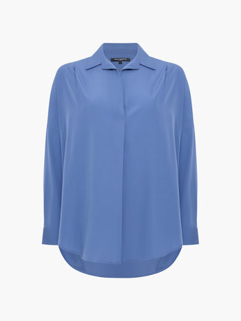 Crepe Light Blue Long Sleeve Popover Shirt