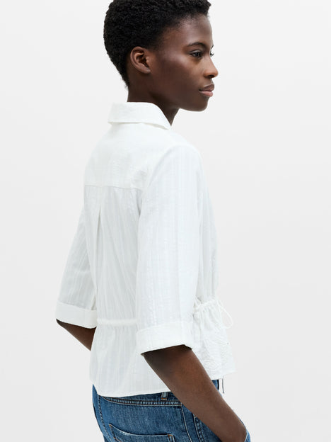 Barnet Cotton Embroidered Striped Peplum Shirt