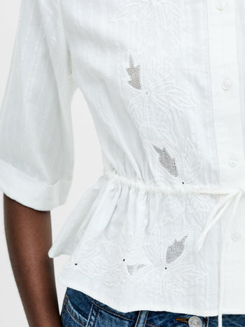 Barnet Cotton Embroidered Striped Peplum Shirt