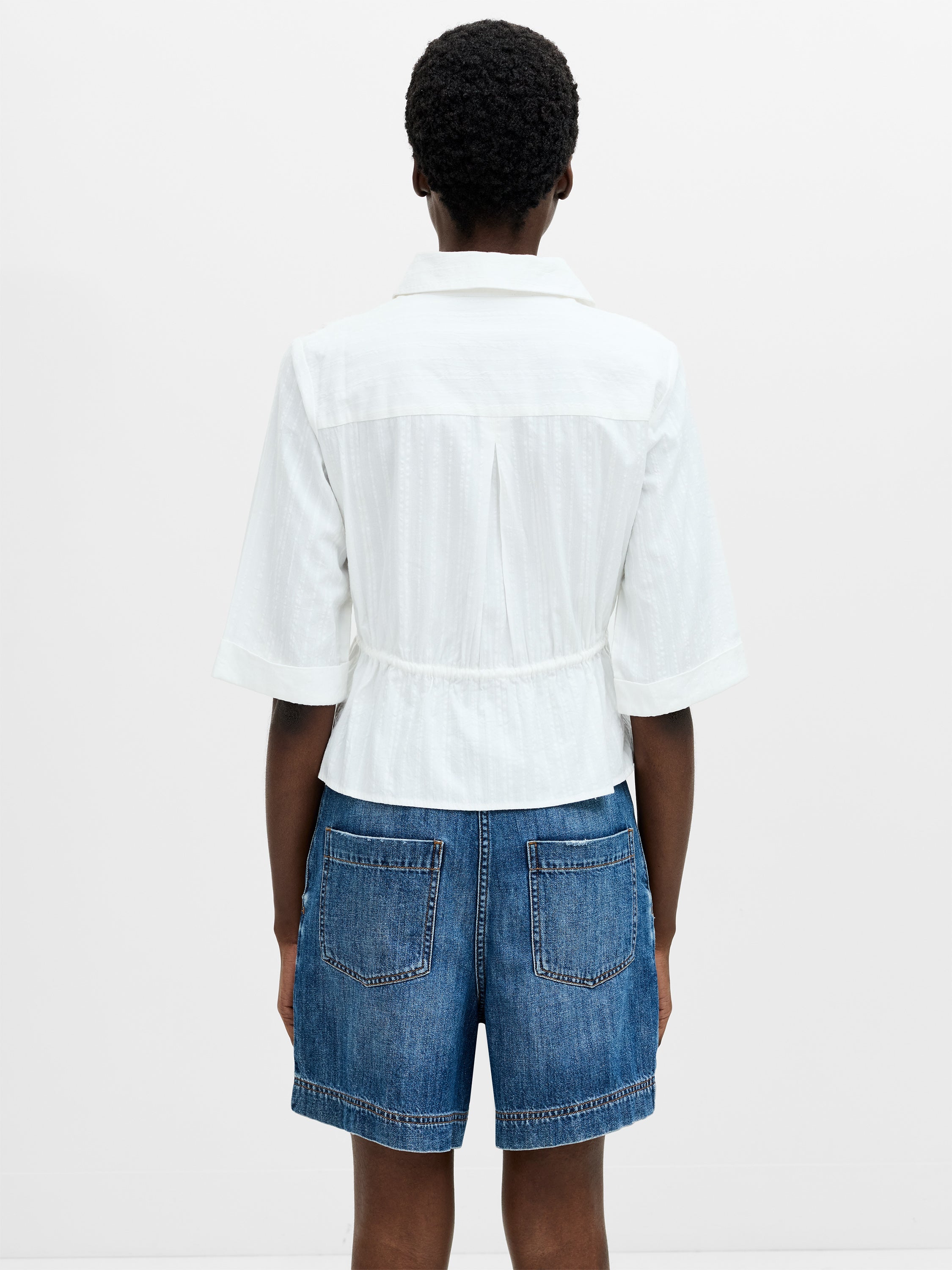 Barnet Cotton Embroidered Striped Peplum Shirt