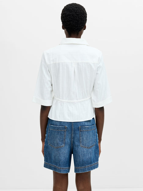 Barnet Cotton Embroidered Striped Peplum Shirt