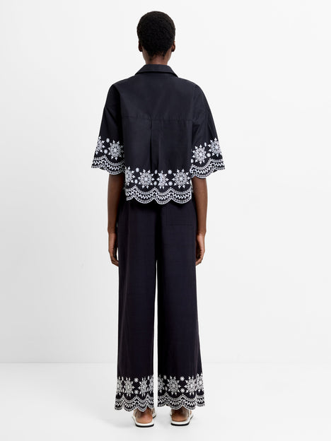Alissa Cotton Embroidered Hem Popover Shirt
