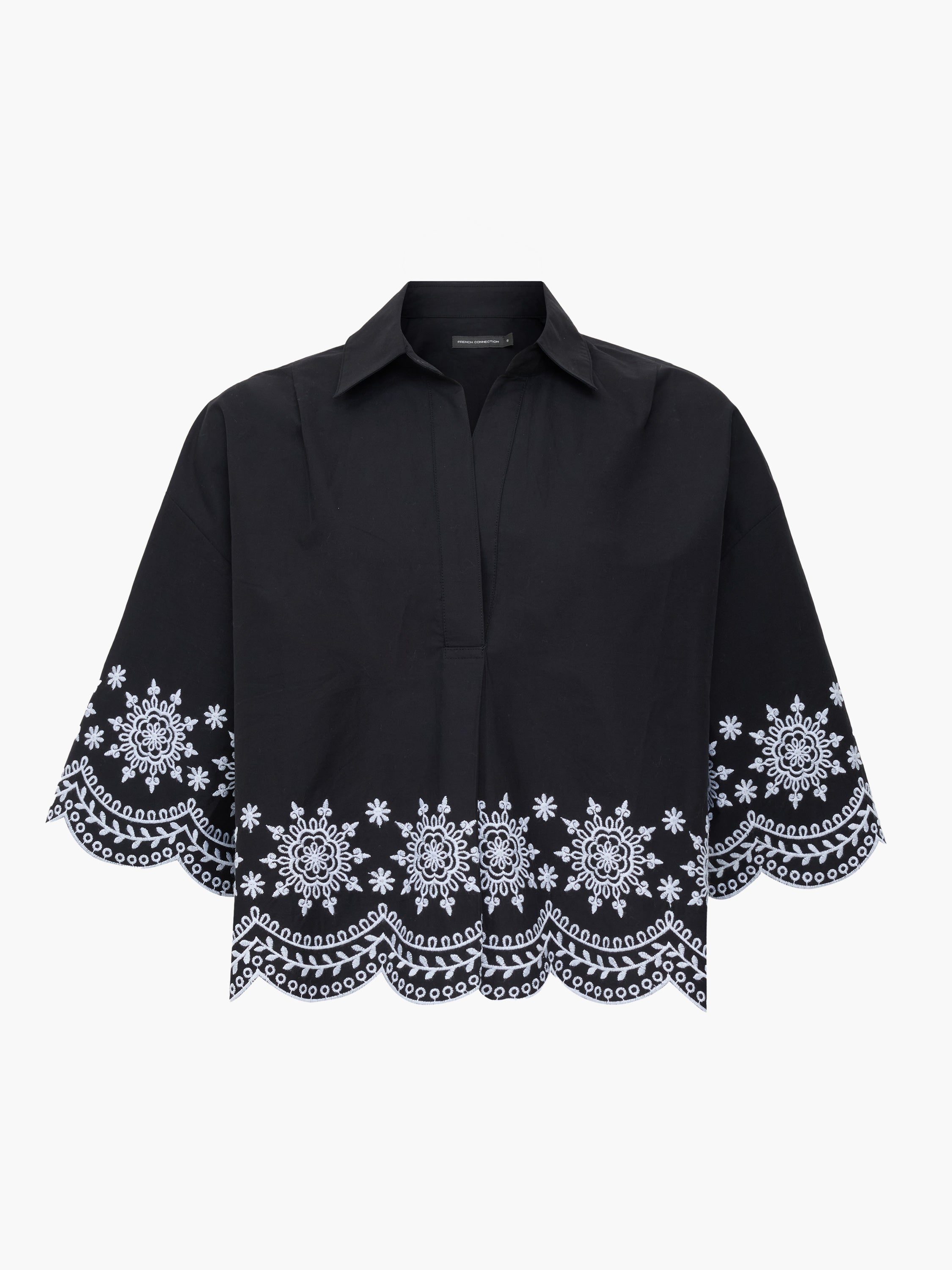 Alissa Cotton Embroidered Hem Popover Shirt