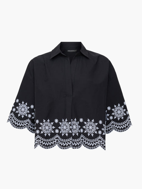 Alissa Cotton Embroidered Hem Popover Shirt