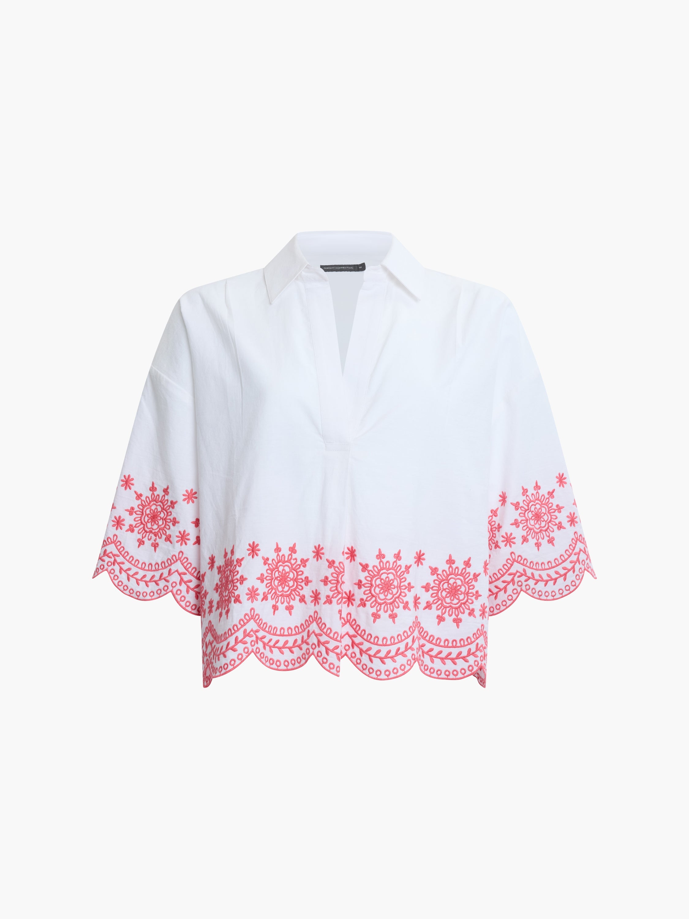 Alissa Cotton Embroidered Hem Popover Shirt