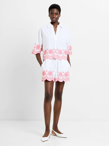 Alissa Cotton Embroidered Hem Popover Shirt