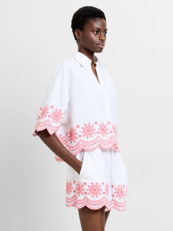 Alissa Cotton Embroidered Hem Popover Shirt