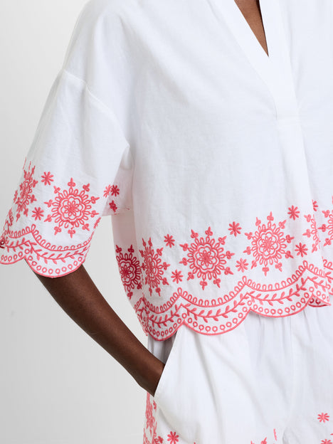 Alissa Cotton Embroidered Hem Popover Shirt