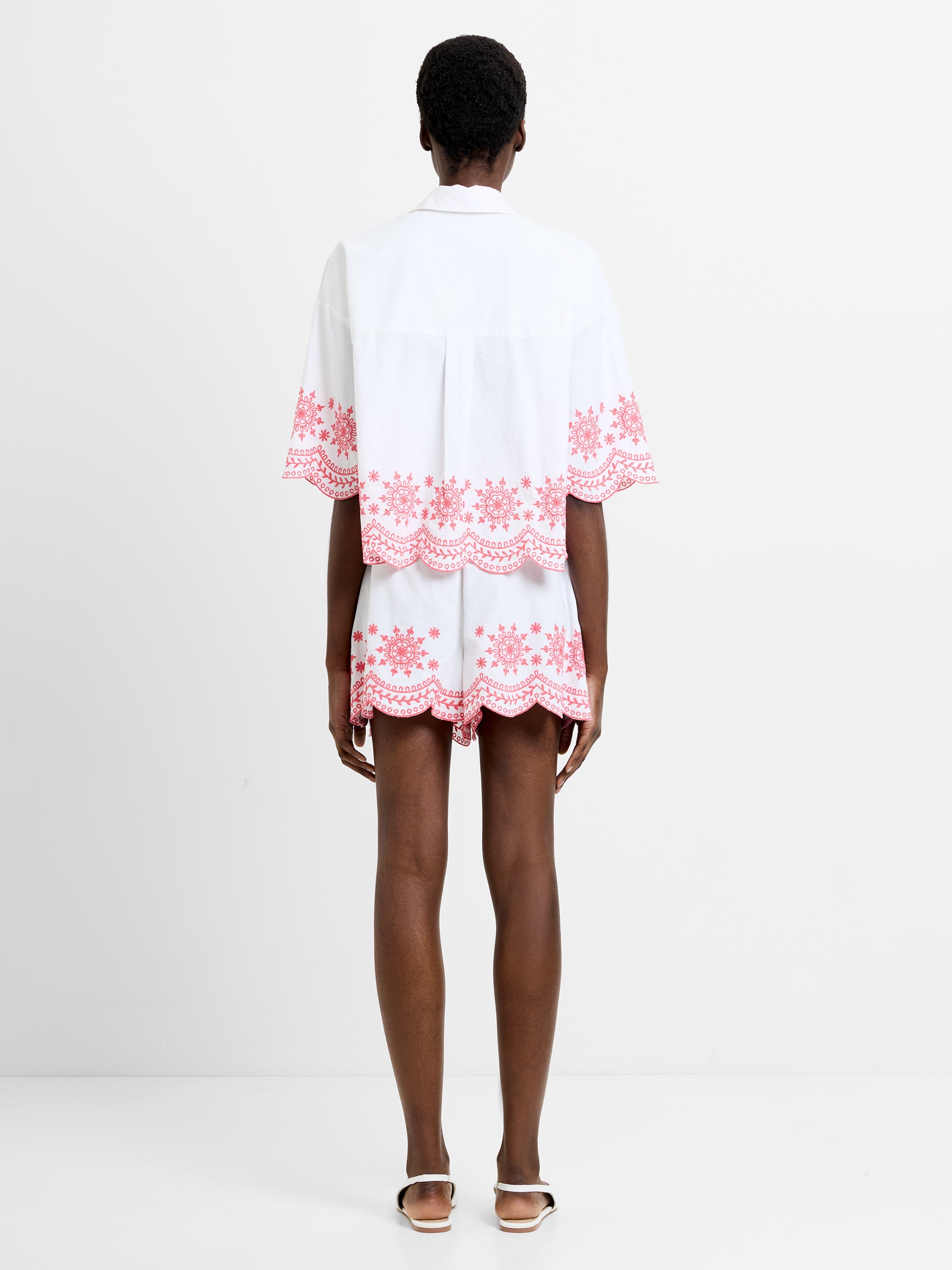 Alissa Cotton Embroidered Hem Popover Shirt
