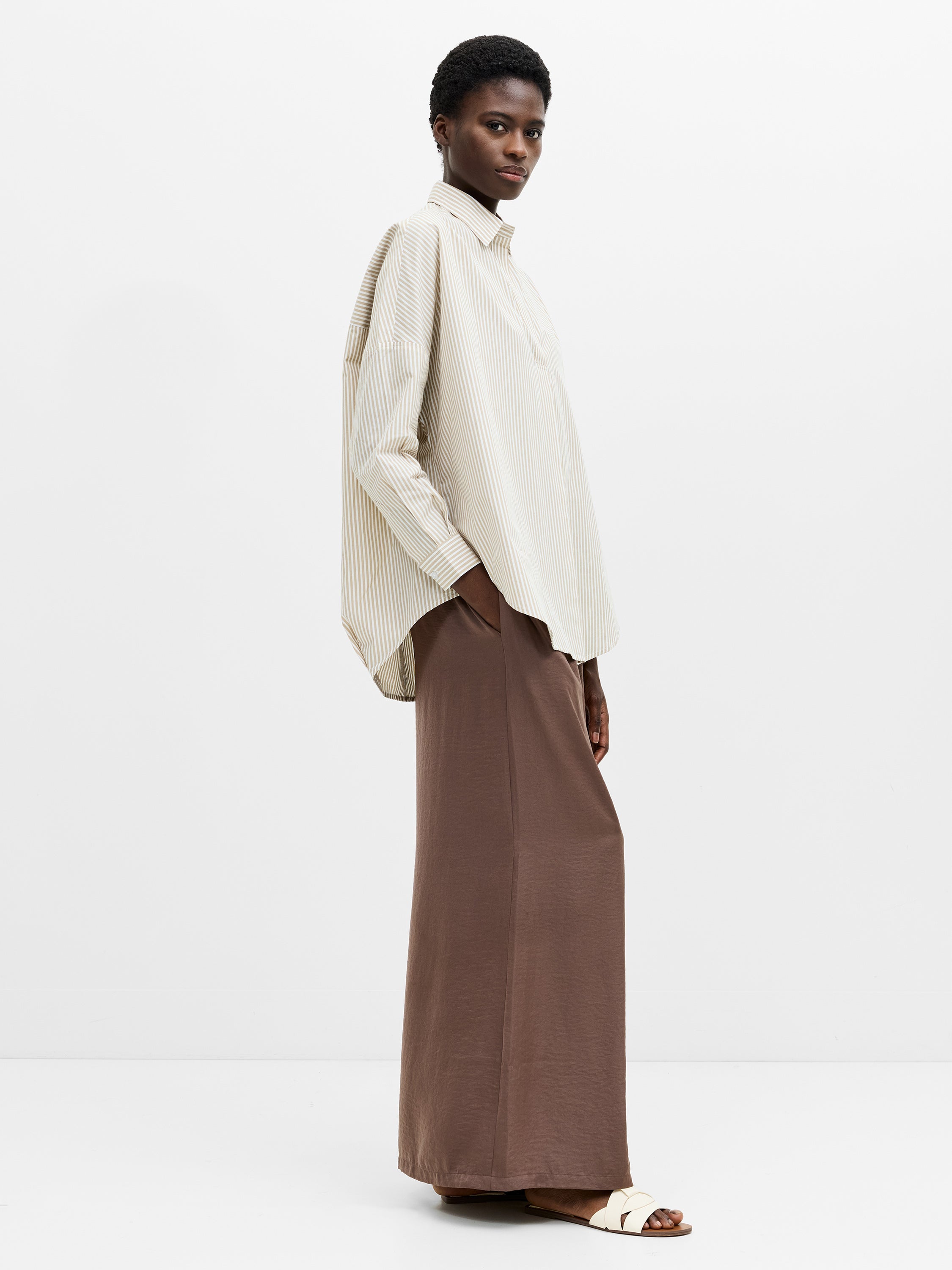 Striped Poplin Long Sleeve Popover Shirt