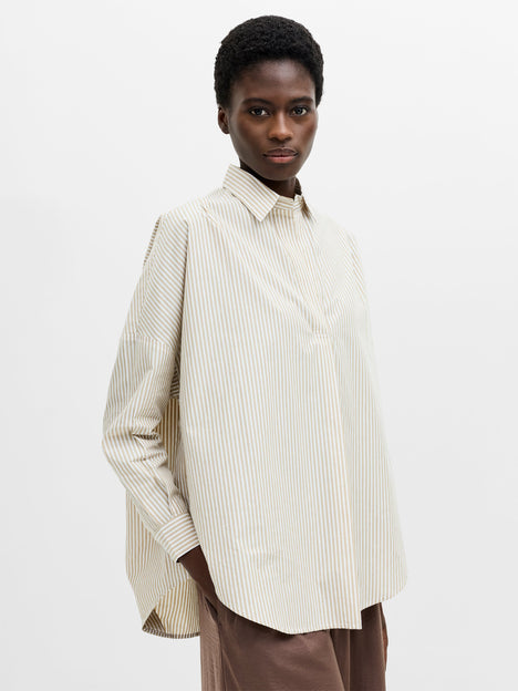 Striped Poplin Long Sleeve Popover Shirt