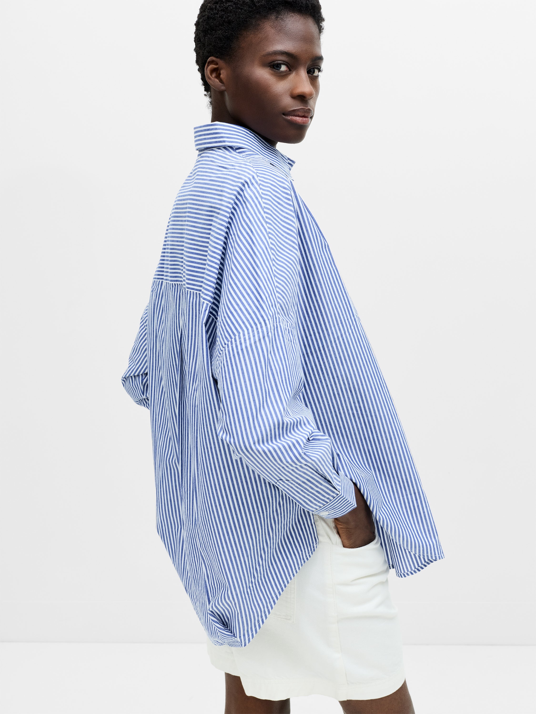 Striped Poplin Long Sleeve Popover Shirt
