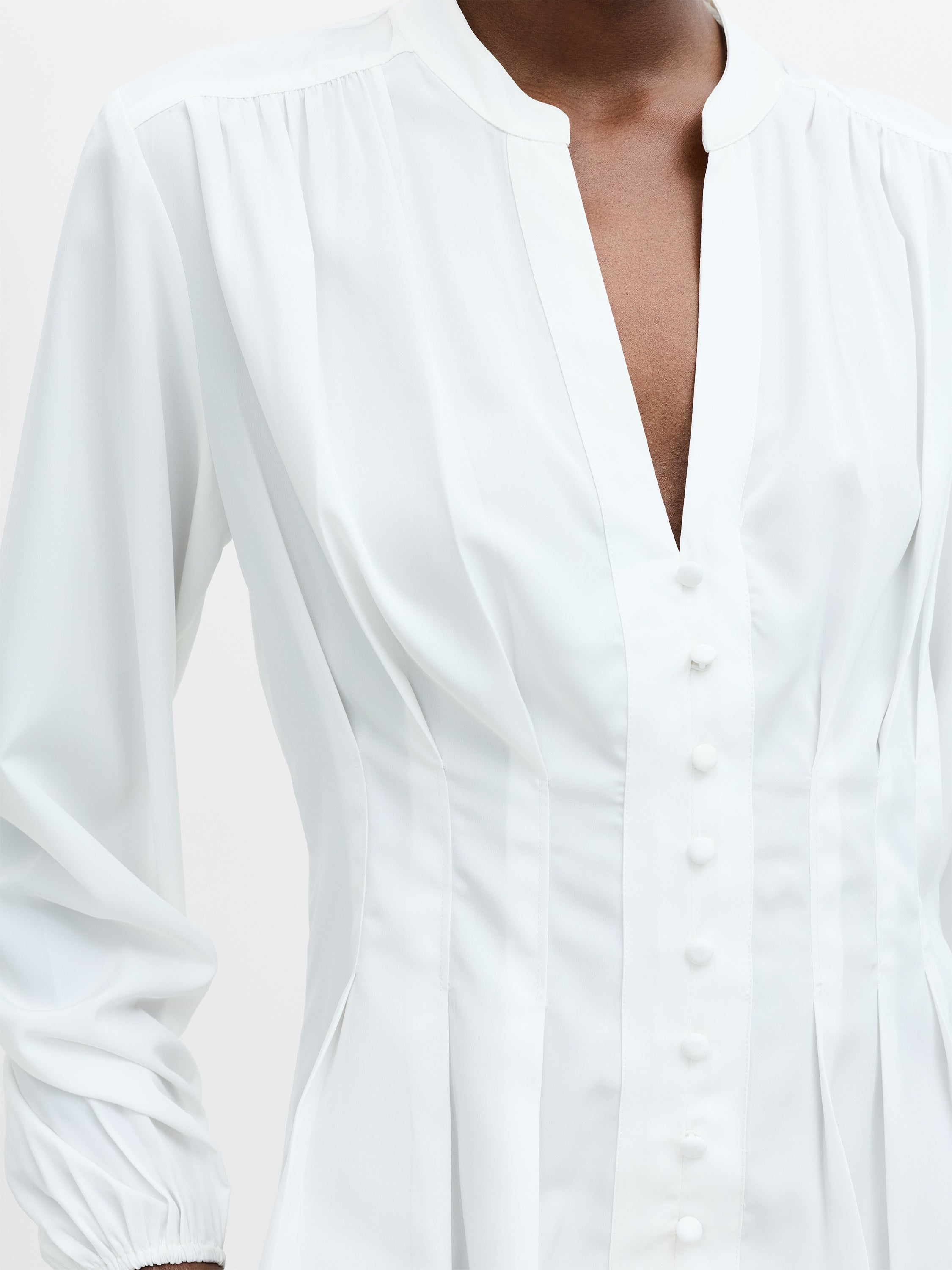 Crepe Pleat Button-Down Top