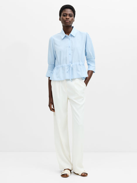 Crepe Light Collared Tie Waist Top
