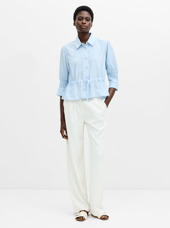 Crepe Light Collared Tie Waist Top