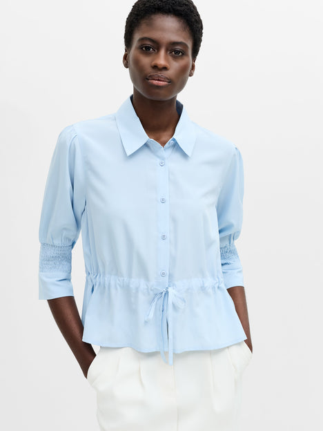 Crepe Light Collared Tie Waist Top