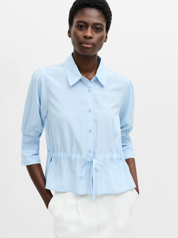 Crepe Light Collared Tie Waist Top