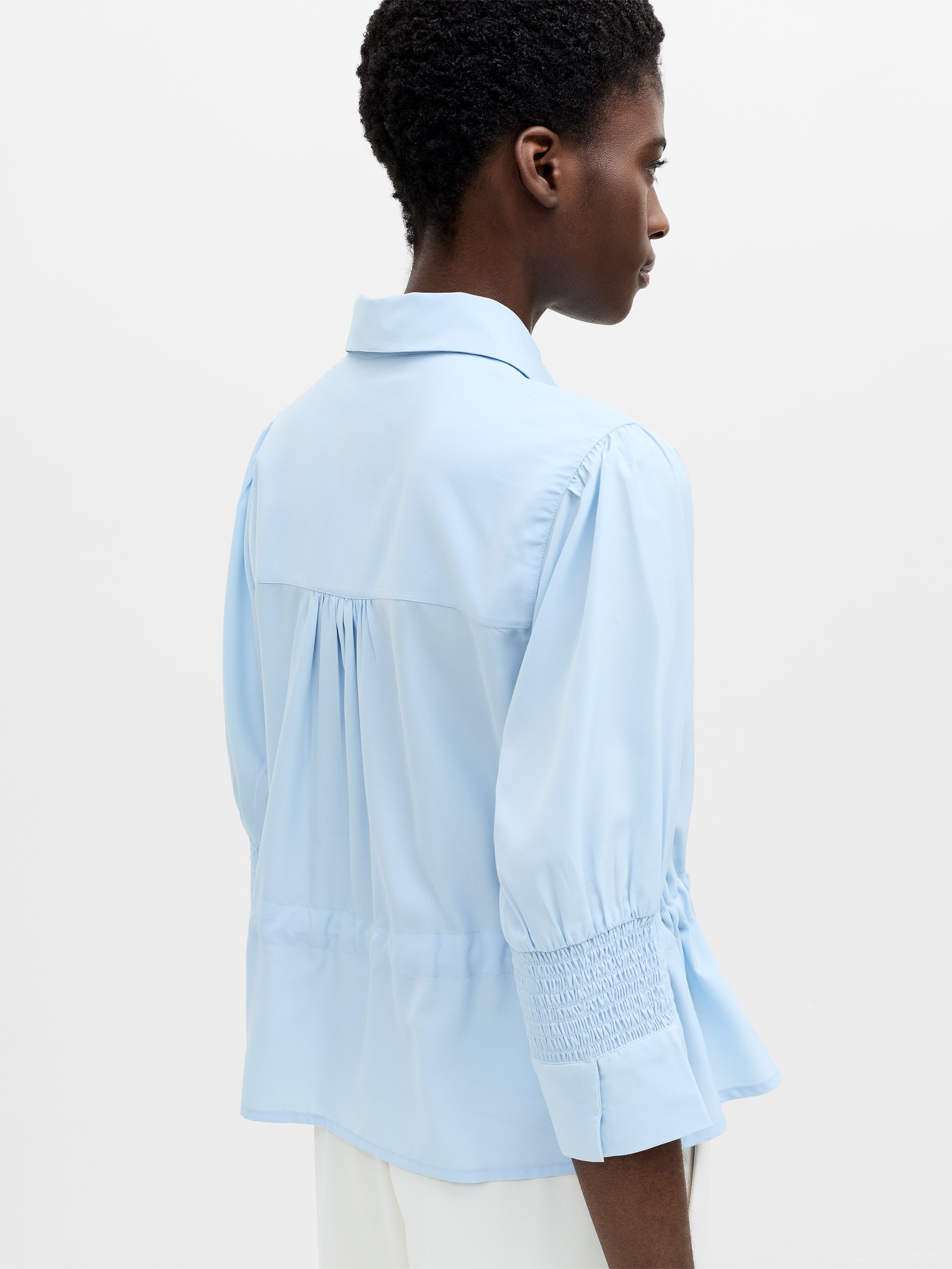 Crepe Light Collared Tie Waist Top