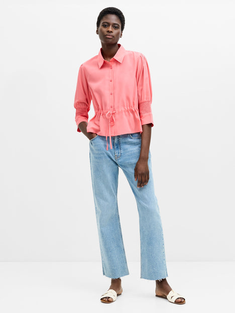 Crepe Light Collared Tie Waist Top
