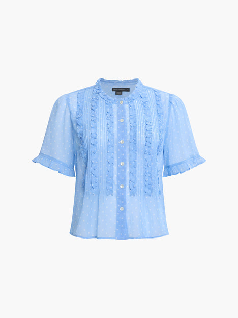 Polka Dot Short Sleeve Ruffle Blouse