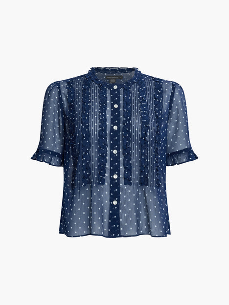 Polka Dot Short Sleeve Ruffle Blouse