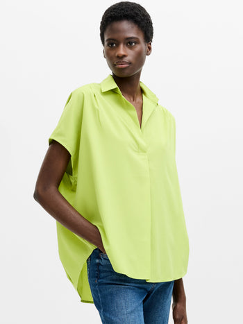 Crepe Light Cap Sleeve Popover Shirt