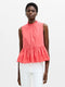 High Neck Broderie Hem Peplum Top