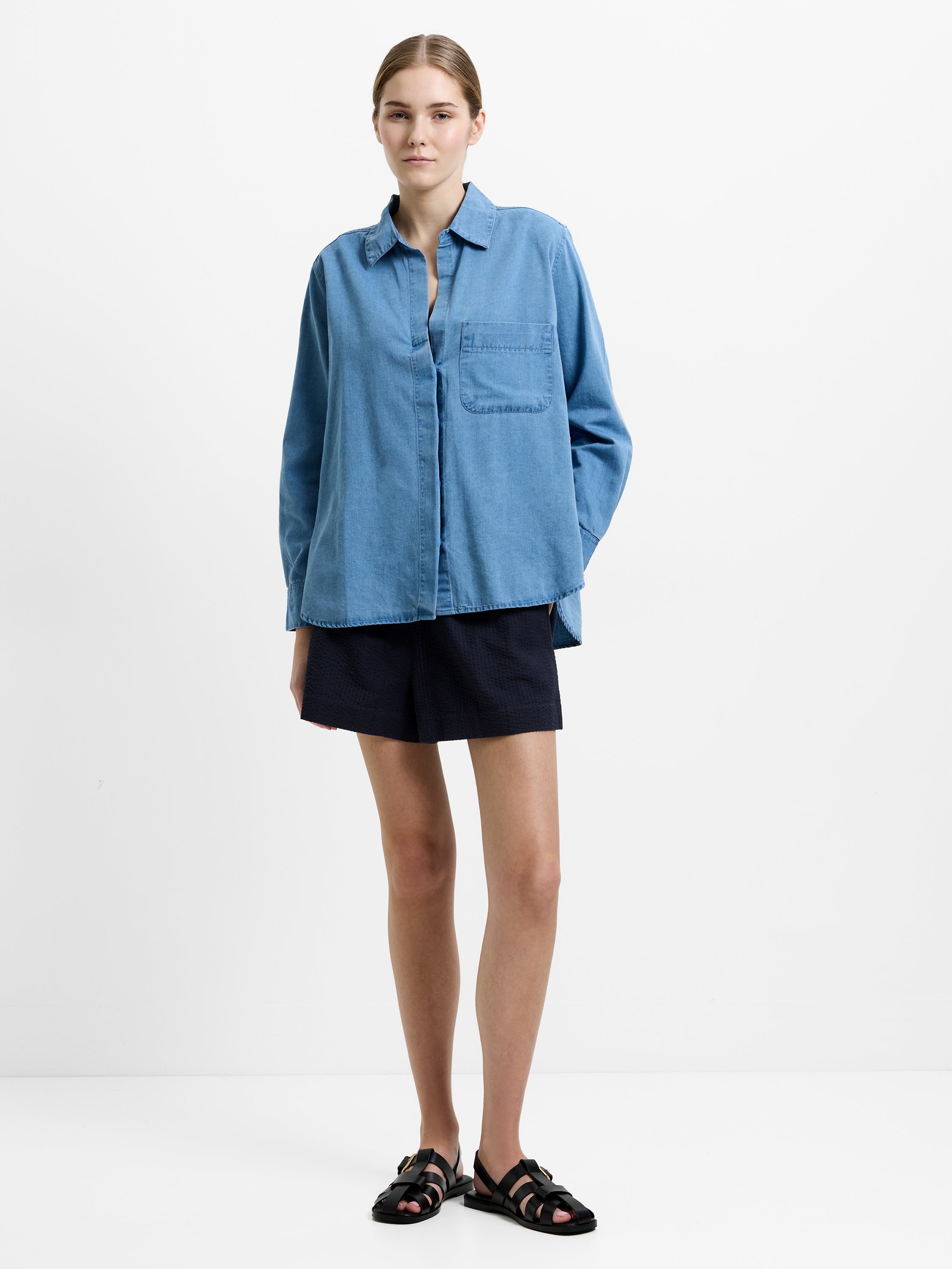 Chambray Denim Long Sleeve Shirt